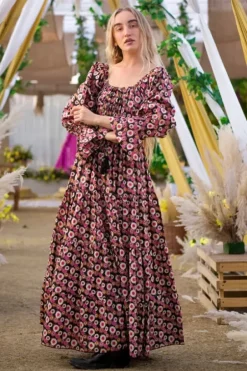 The TwoSisters Plus Size|Bohemian-Vaiana Lange Jurk Print Zwart (t/m maat 60)
