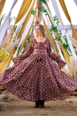 The TwoSisters Plus Size|Bohemian-Vaiana Lange Jurk Print Zwart (t/m maat 60)