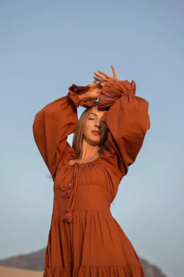 The TwoSisters Plus Size|Zwangerschapsjurk-Vaiana Lange Jurk Warm Oranje (t/m maat 56)