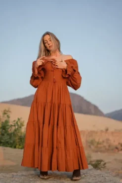 The TwoSisters Plus Size|Zwangerschapsjurk-Vaiana Lange Jurk Warm Oranje (t/m maat 56)