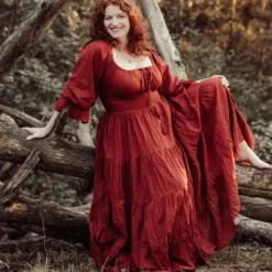 The TwoSisters Plus Size|Zwangerschapsjurk-Vaiana Lange Jurk Warmrood (t/m maat 60)