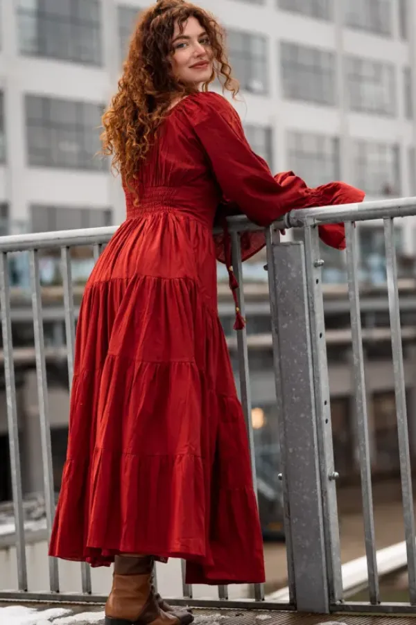 The TwoSisters Plus Size|Zwangerschapsjurk-Vaiana Lange Jurk Warmrood (t/m maat 60)